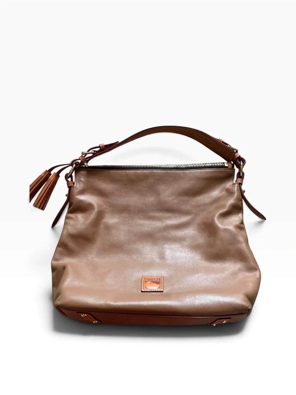 Dooney & Bourke smooth leather large hobo handbag mustard brown leather large